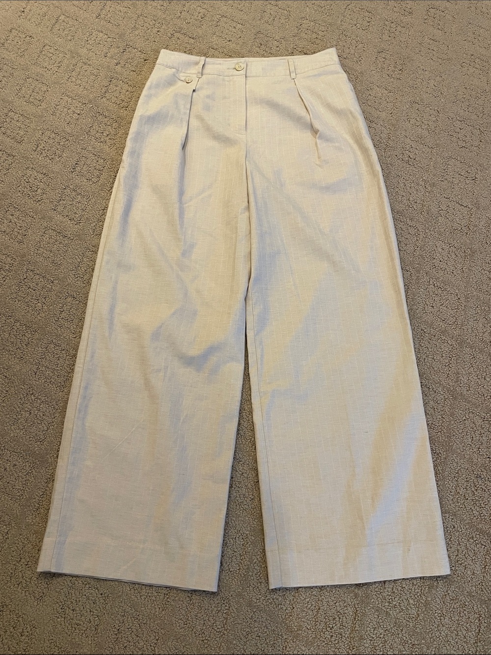 CAbi Wide-Leg Cream Pleated Trousers